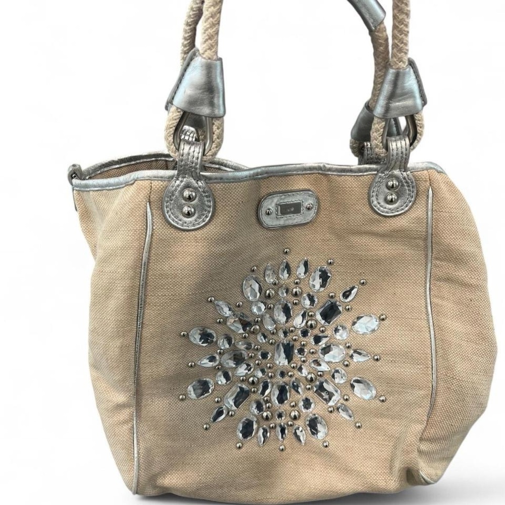 Rafē Silver and Beige Tote Bag with Silver Accents